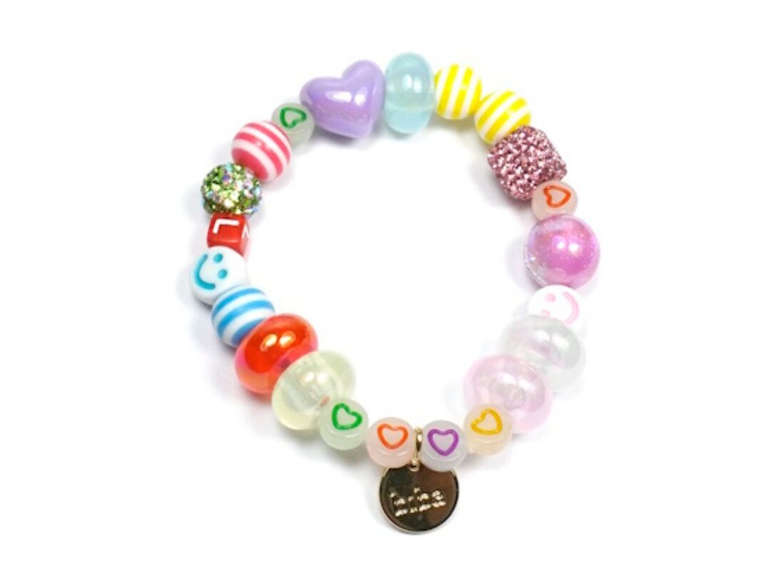 Biba Armband Polymer Perlen Damen Armband Perlenmix Bunt Herz Smile Anhänger Gold