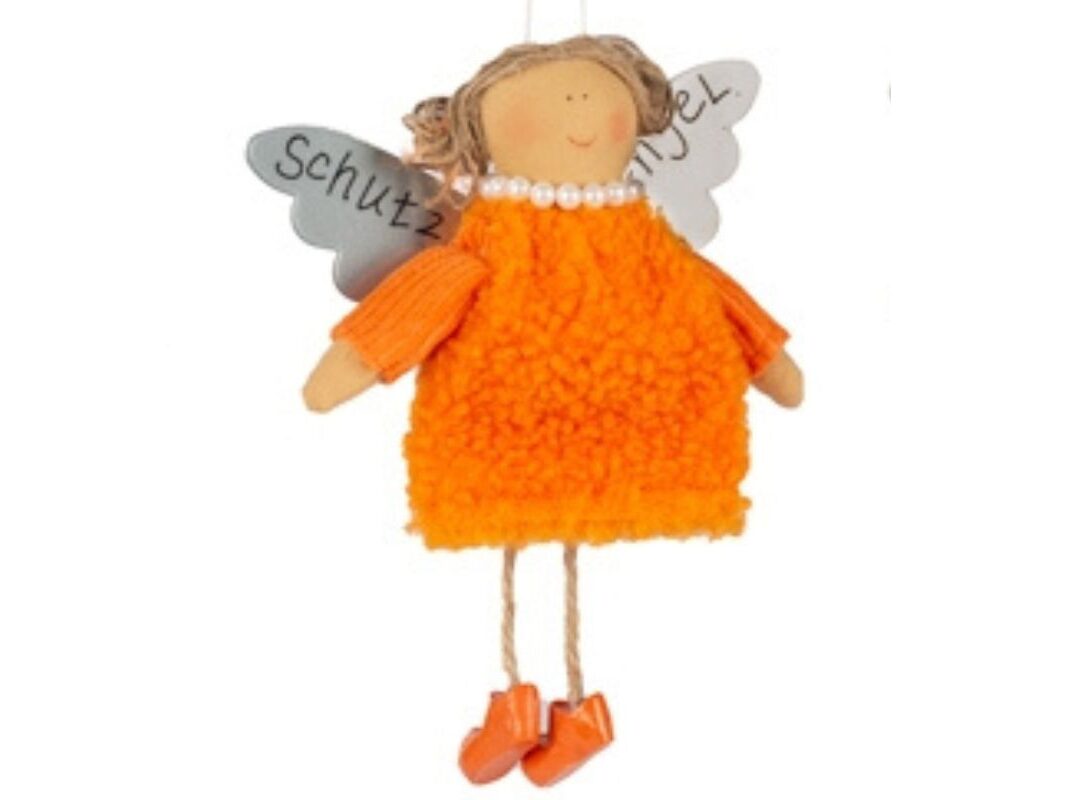 Baden Schutzengel Aufhänger Deko Engel im Fellkleidchen Orange