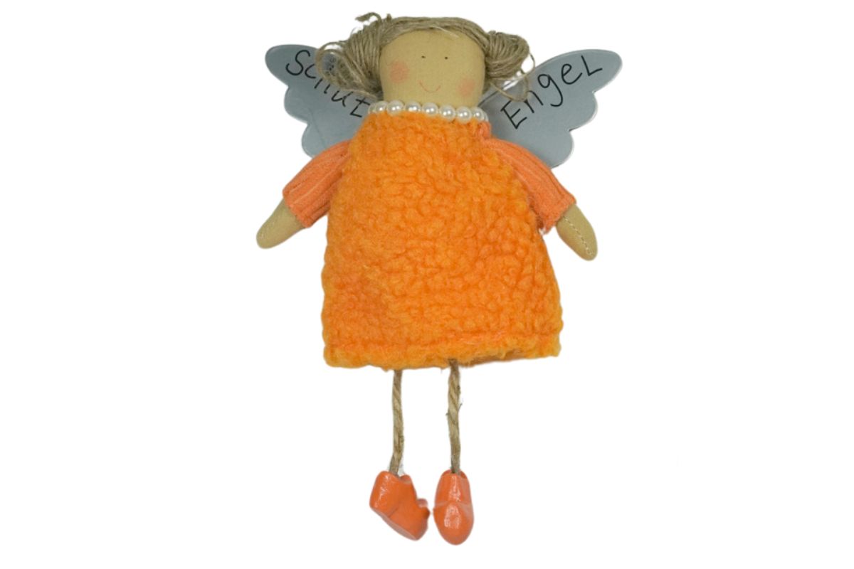 Baden Schutzengel Aufhänger Deko Engel im Fellkleidchen Orange