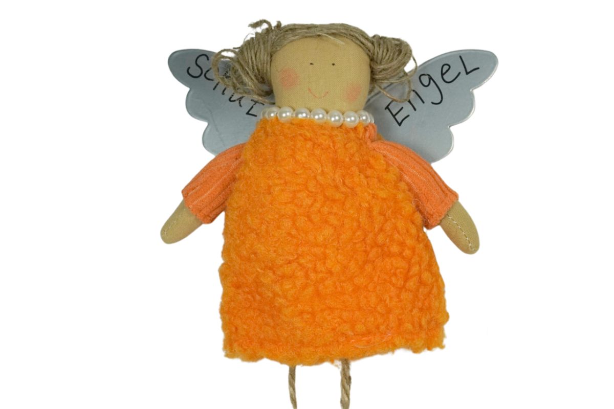 Baden Schutzengel Aufhänger Deko Engel im Fellkleidchen Orange