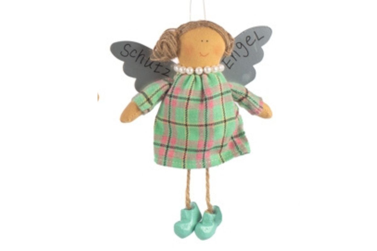 Baden Schutzengel Aufhänger Deko Engel im Stoffkleidchen Kariert