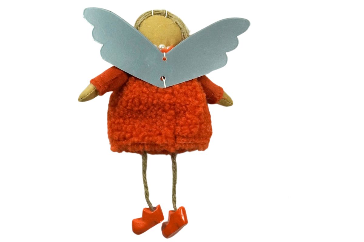 Baden Schutzengel Aufhänger Deko Engel im Fellkleidchen Orange Zöpfe