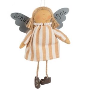 Baden Schutzengel Aufhänger Deko Engel im Stoffkleidchen Beige gestreift