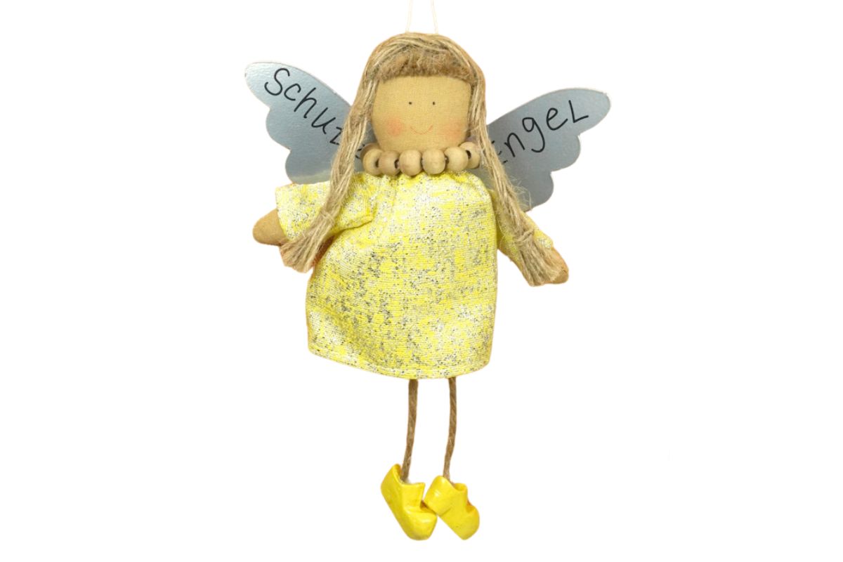 Baden Schutzengel Aufhänger Deko Engel im Glitzerkleidchen Gelb