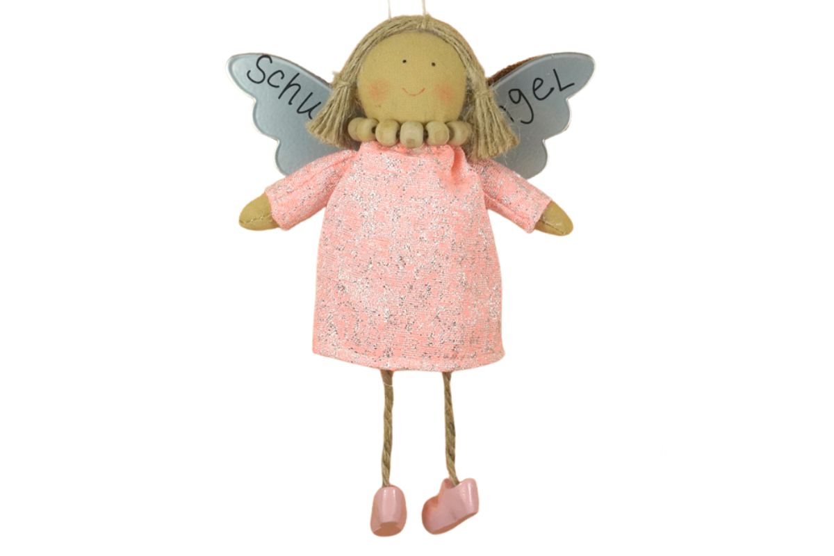 Baden Schutzengel Aufhänger Deko Engel im Glitzerkleidchen Hell Rose