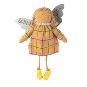 Baden Schutzengel Aufhänger Deko Engel im Stoffkleidchen Gelb Kariert