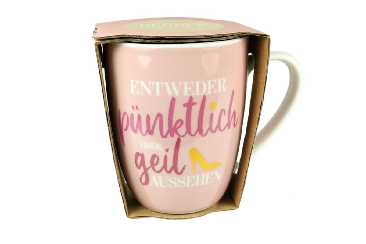 Henkelbecher Kaffeetasse Sprüchetasse Entweder pünktlich oder geil aussehen Becher für Dich