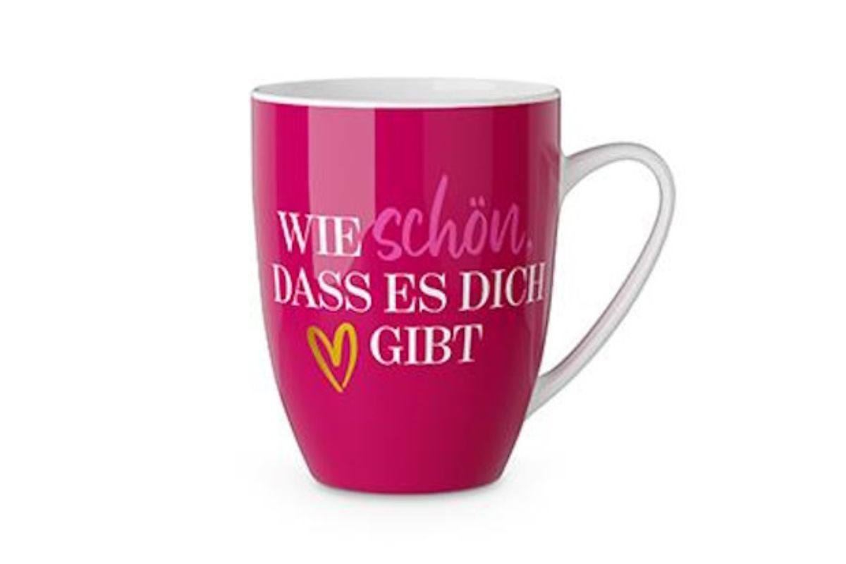 Henkelbecher Kaffeetasse Sprüchetasse Wie schön, Dass es dich Gibt Becher für Dich