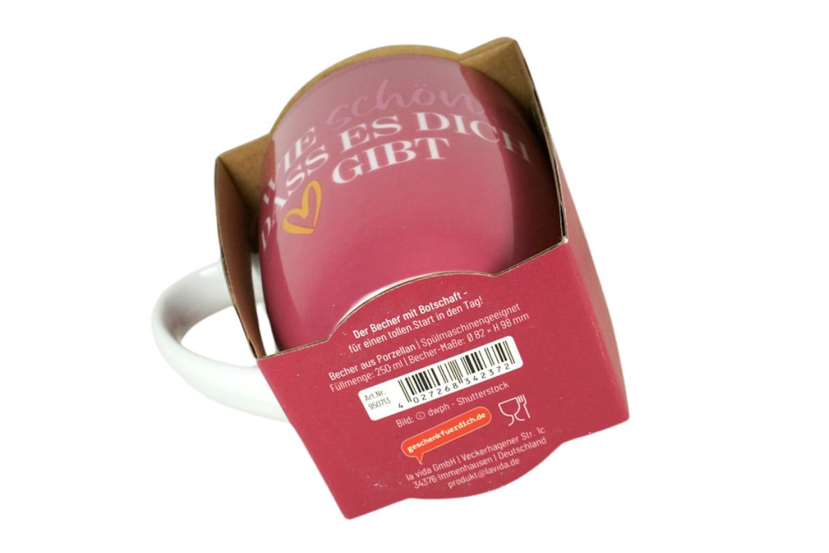 Henkelbecher Kaffeetasse Sprüchetasse Wie schön, Dass es dich Gibt Becher für Dich