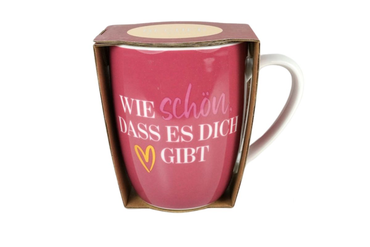 Henkelbecher Kaffeetasse Sprüchetasse Wie schön, Dass es dich Gibt Becher für Dich