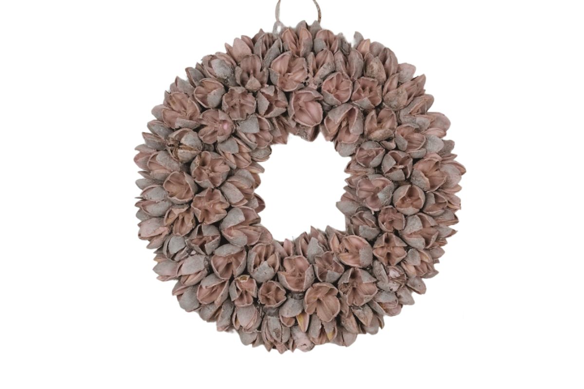 Couronne Dekokranz Wandkranz Naturkranz Handarbeit Bakuli Wreath Powder Pink 20cm∅