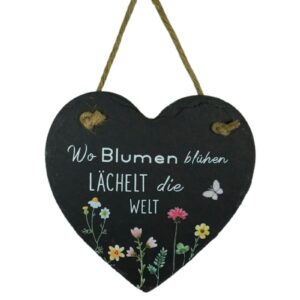 Deko Schieferschild Aufhänger Wo Blumen blühen Lächelt die Welt