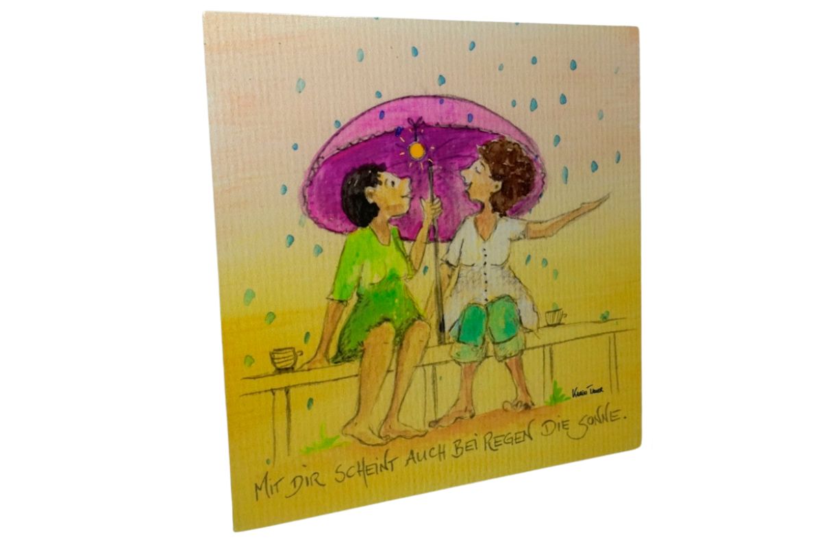 Holzbild Wandbild von Karin Tauer Mit Dir Scheint Auch Bei Regen Die Sonne